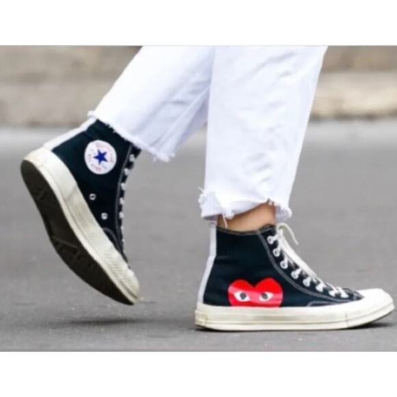 NWT Comme Des Garcons Converse Play High Top Sneakers Black Men's 9 Women's 11 - Picture 1 of 9